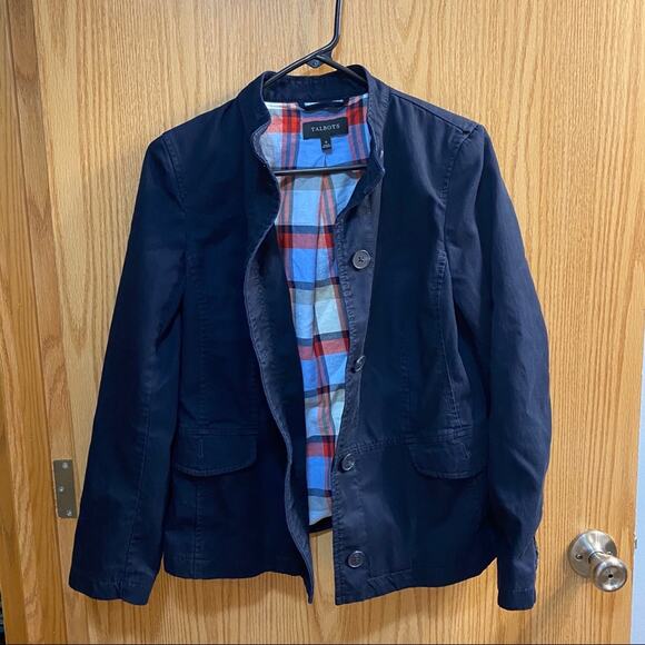Talbots Button Down Navy Blue Blazer Jacket Women's Size 6 Tencel Lyocell Cotton - Picture 1 of 6